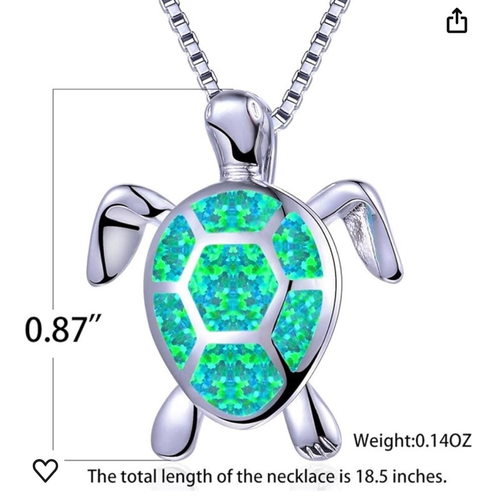 Silver and Green Turtle Necklace - Picture 3 of 3